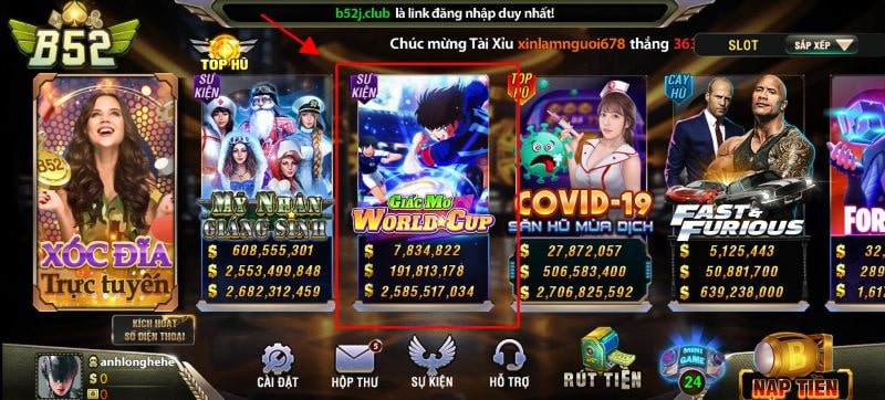 Chọn hạng mục slot game để trải nghiệm