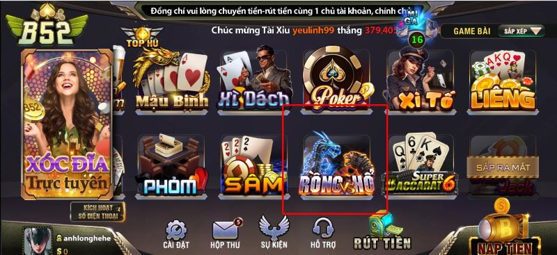 Cách tham gia tận hưởng game Rồng vs Hổ trên B52
