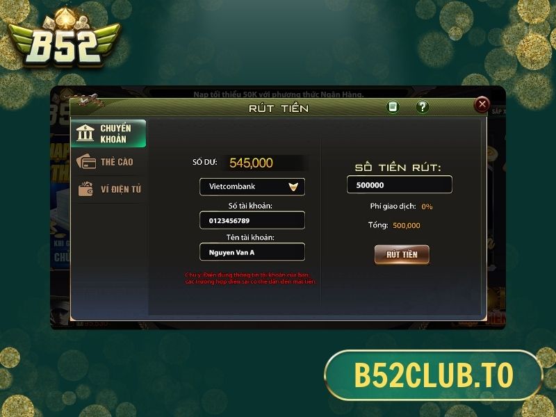rút tiền tại B52 Club không giới hạn